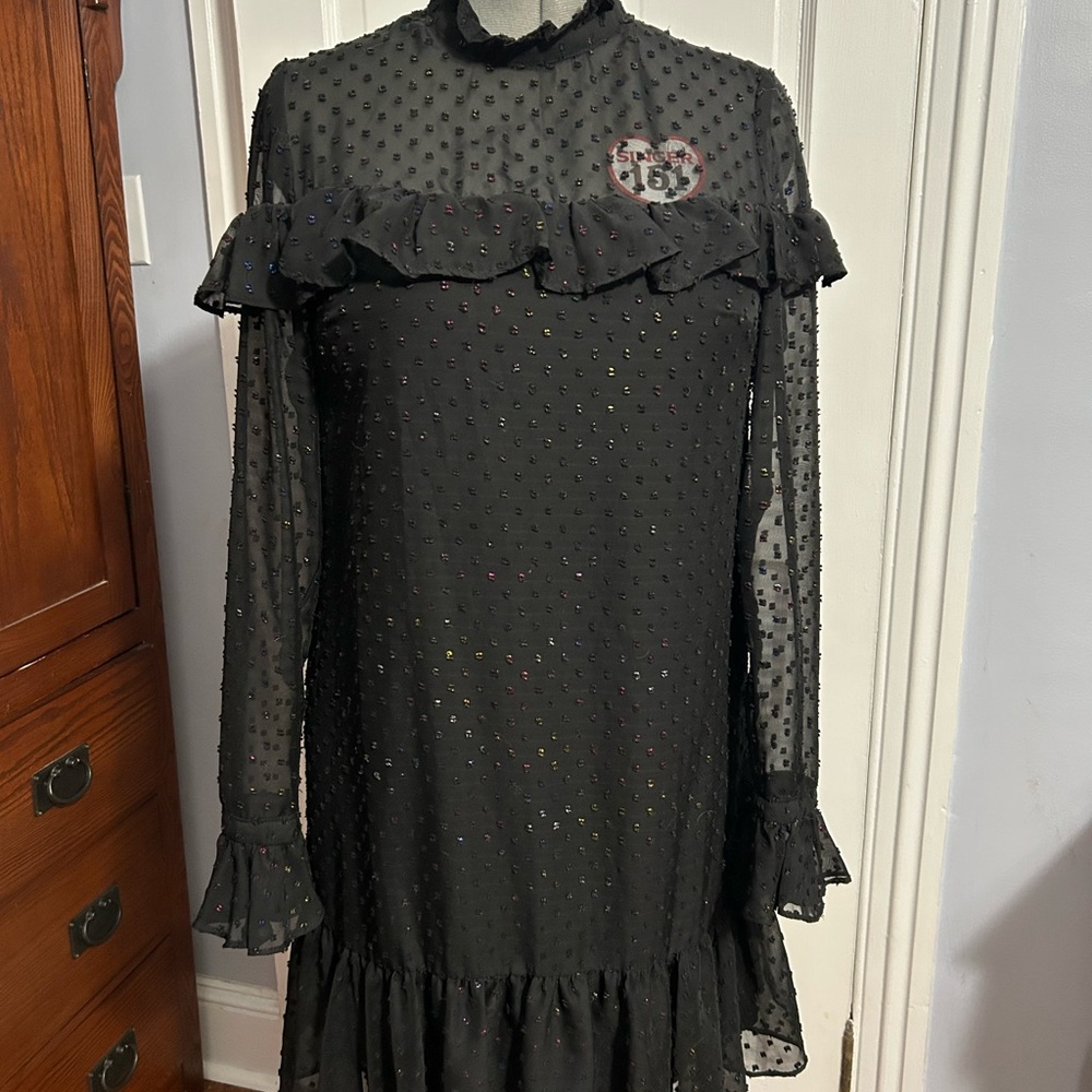 Betsey Johnson Womens Glitter sheer Ruffled Mini Dress, Size 8